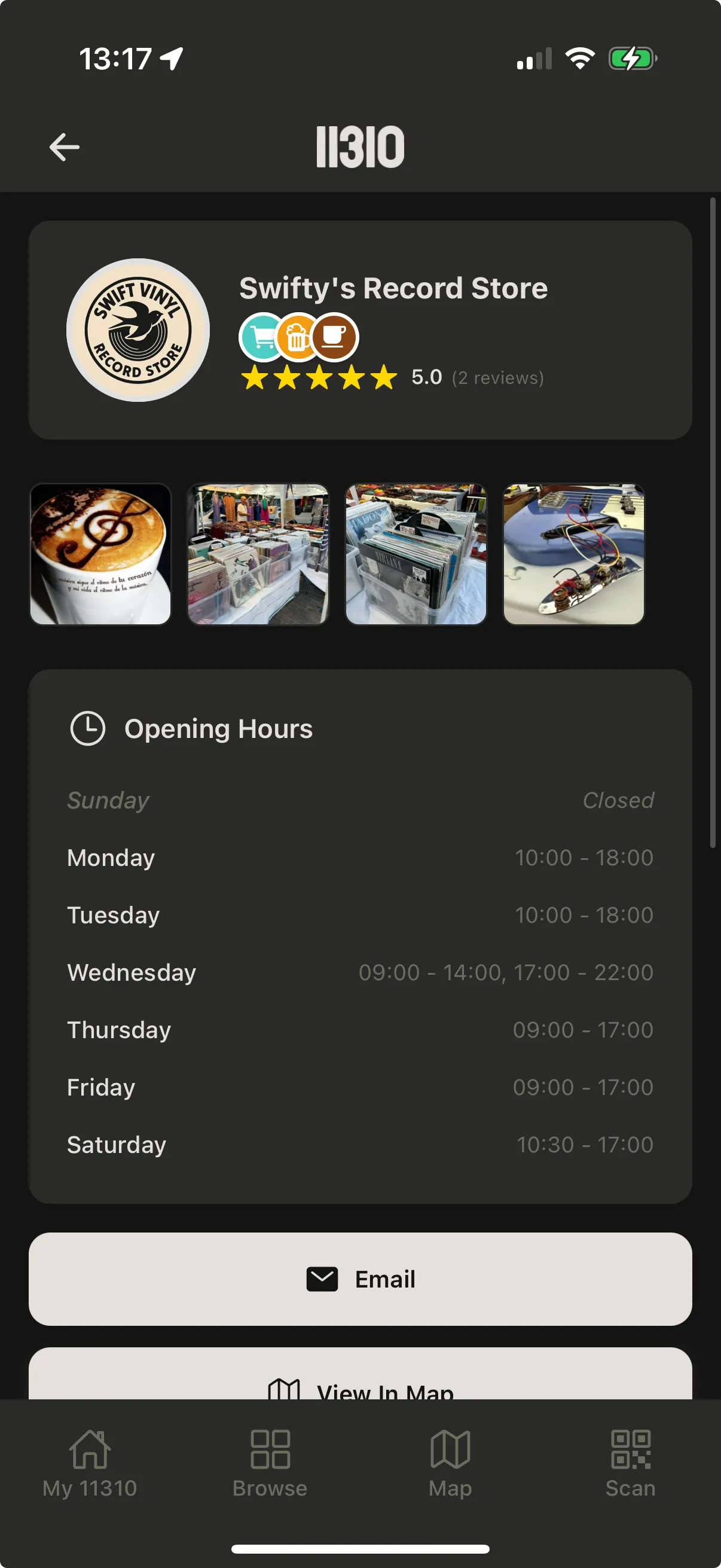 The 11310 mobile app home screen