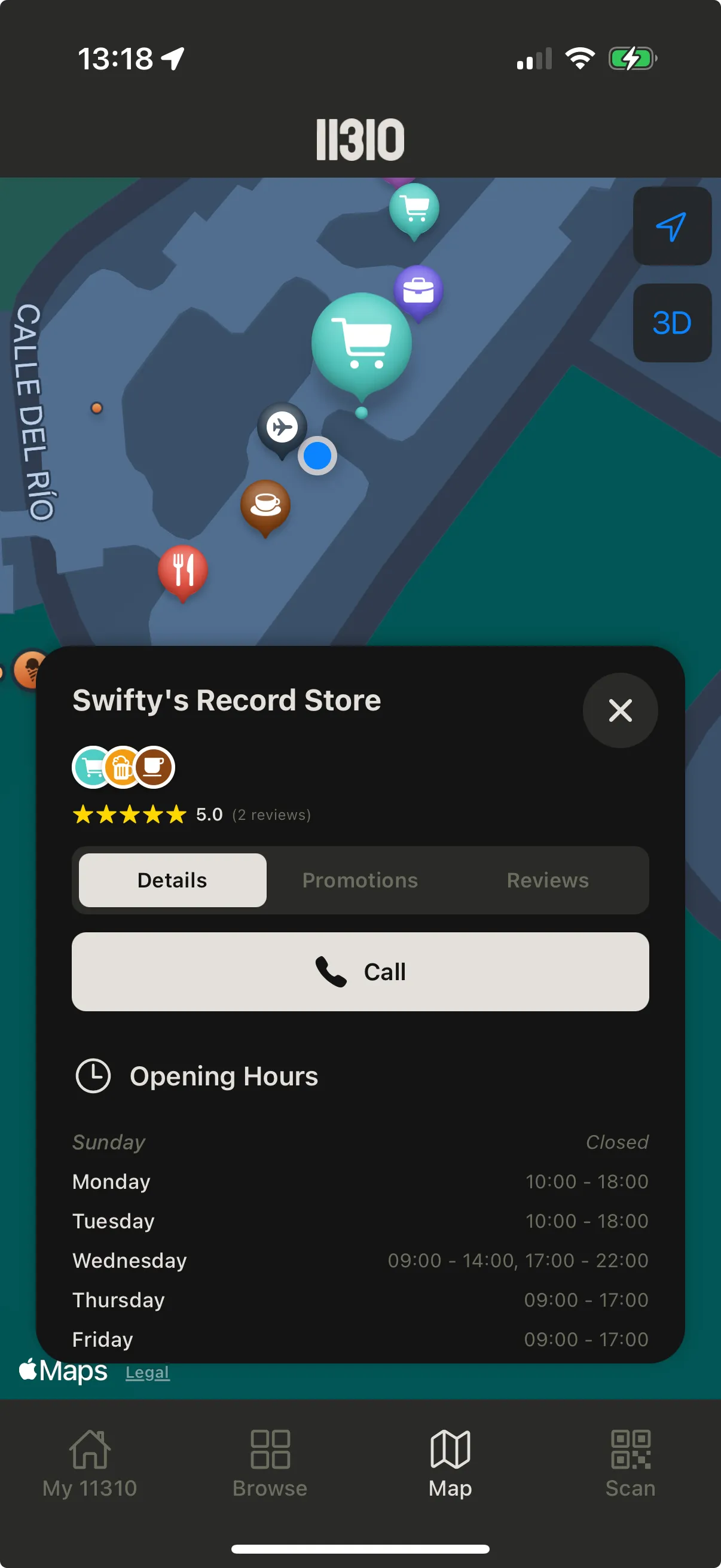 A screen from the 11310 mobile app