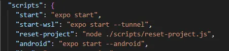 package.json scripts with a start-wsl entry